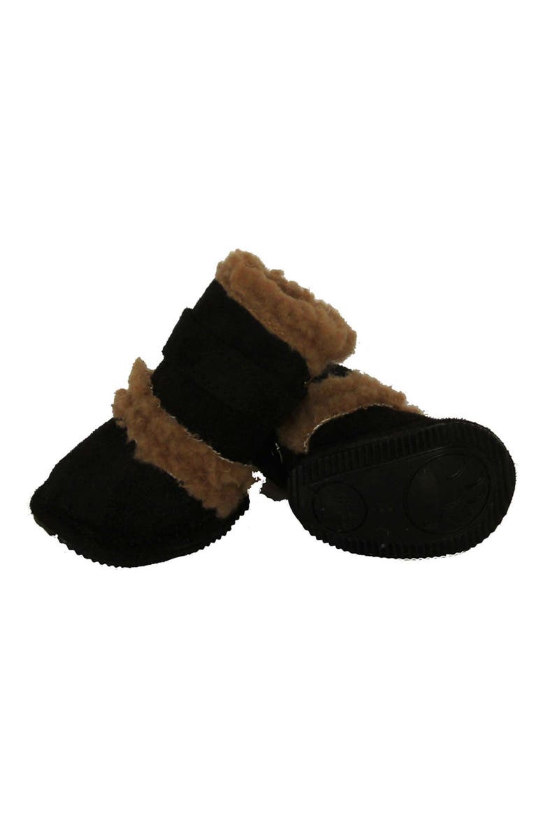 Faux Shearling & Suede "DUGGZ" Dog Shoes, Alternate, color, BLACK AND BROWN