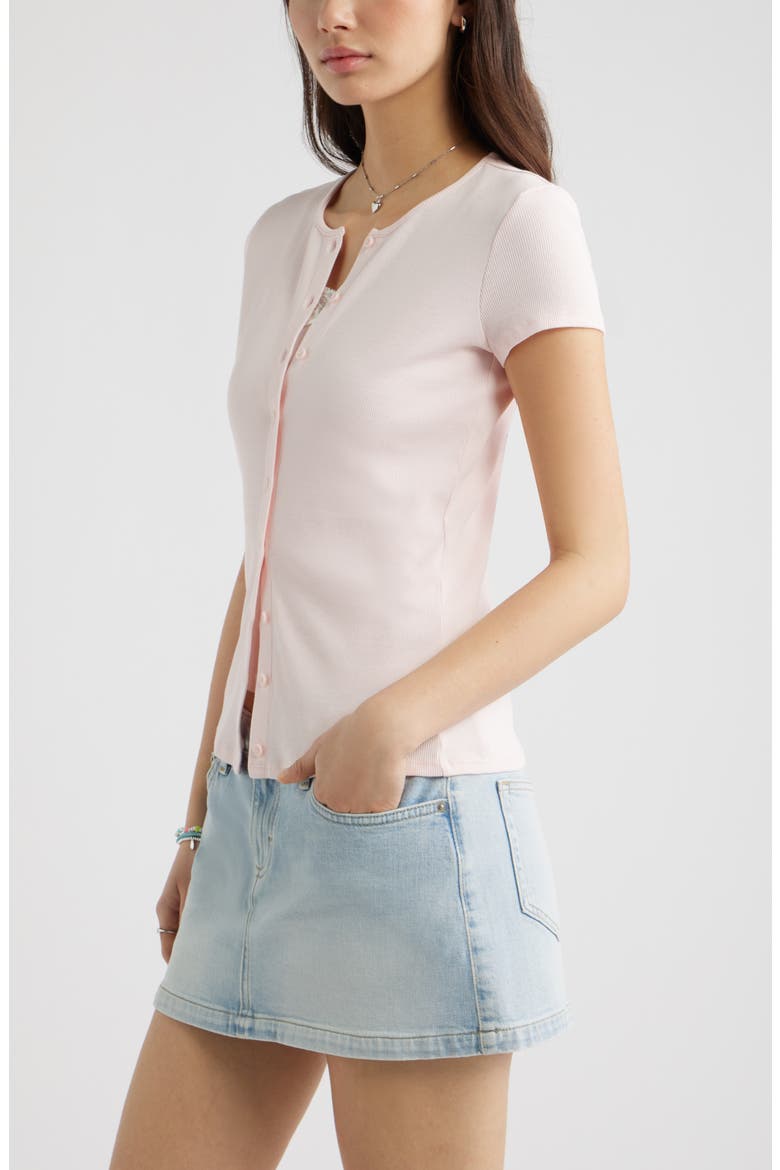 Short Sleeve Rib Knit Cardigan, Alternate, color, PINK BALM
