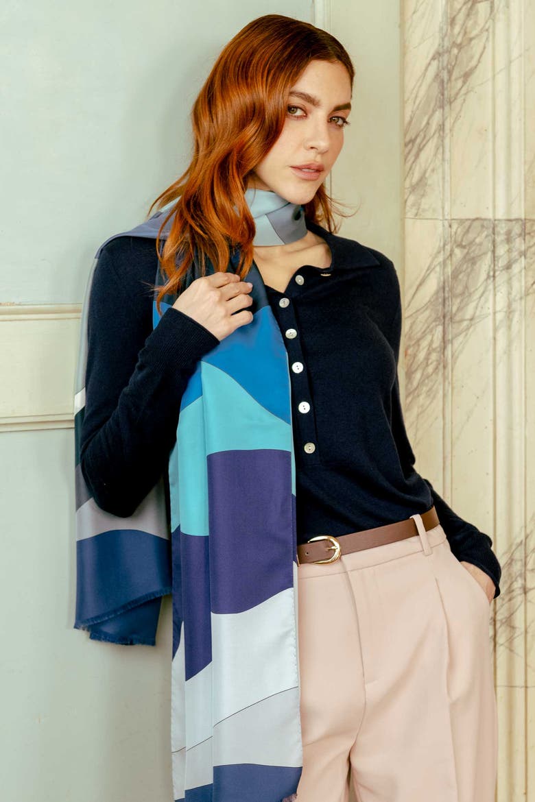 Onda - Silk Scarf Shawl, Alternate, color, Blue