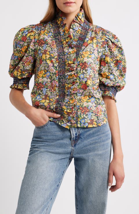 Zuri Smocked Ruffle Puff Sleeve Top