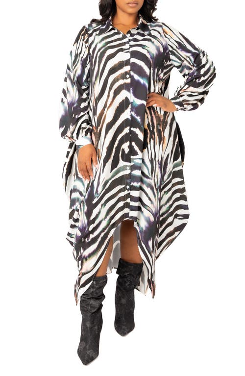 BUXOM COUTURE Drape Maxi Shirtdress in White Multi 