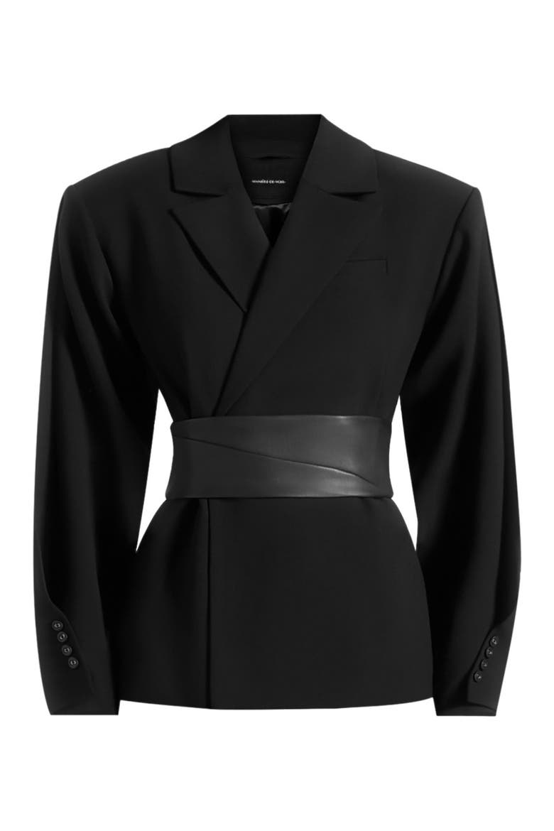 Marie Wool Twist Sleeve Blazer with Belt, Alternate, color, Black