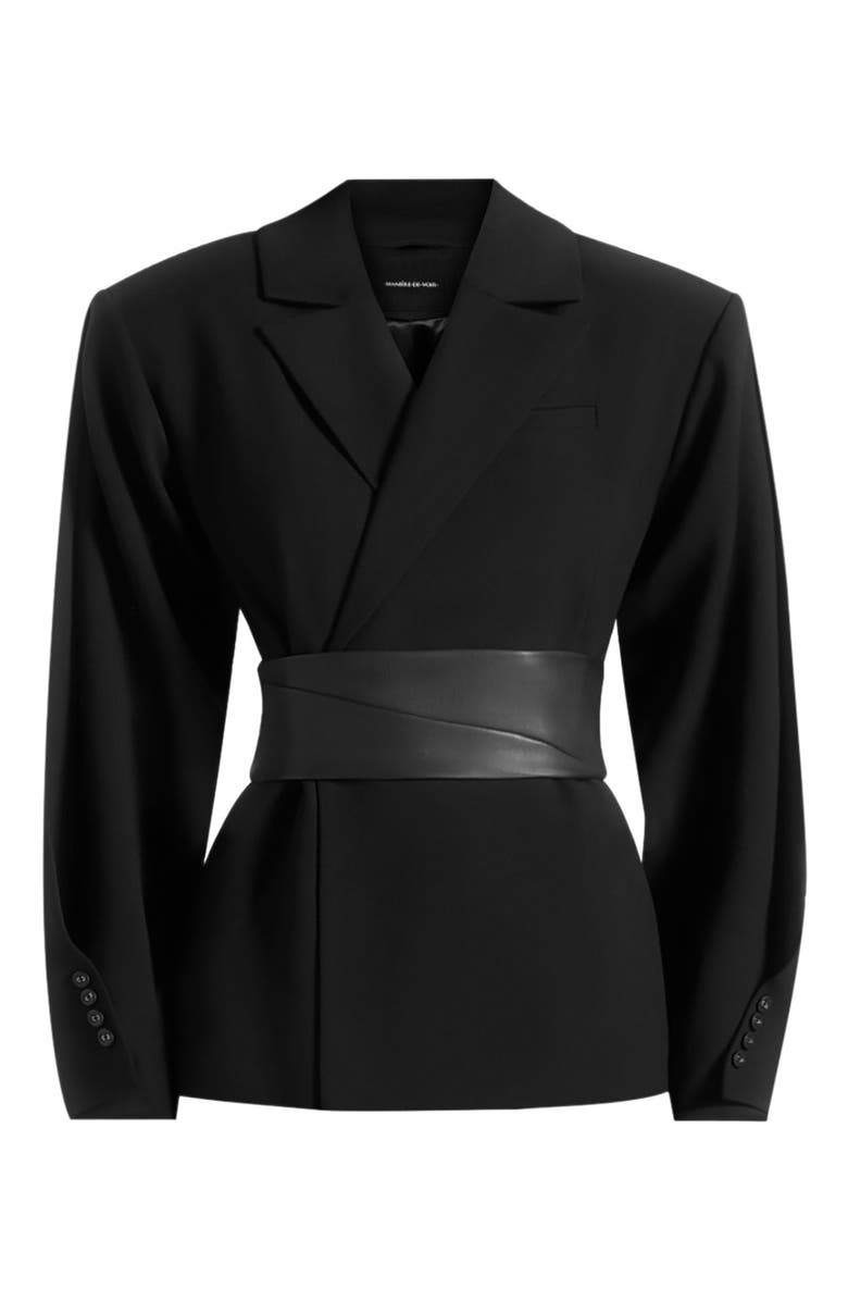 Manière De Voir Marie Wool Twist Sleeve Blazer with Belt, Alternate, color, Black