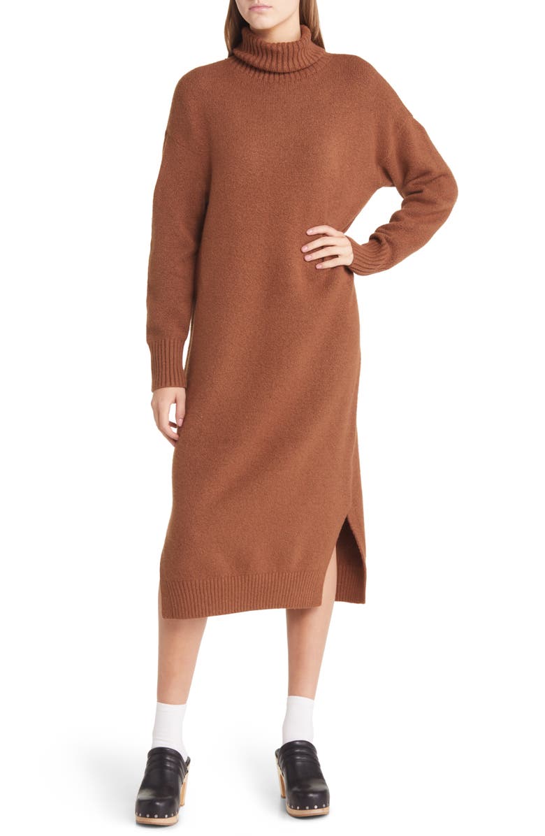 Treasure & Bond Long Sleeve Turtleneck Cotton & Wool Blend Sweater Dress, Main, color, 