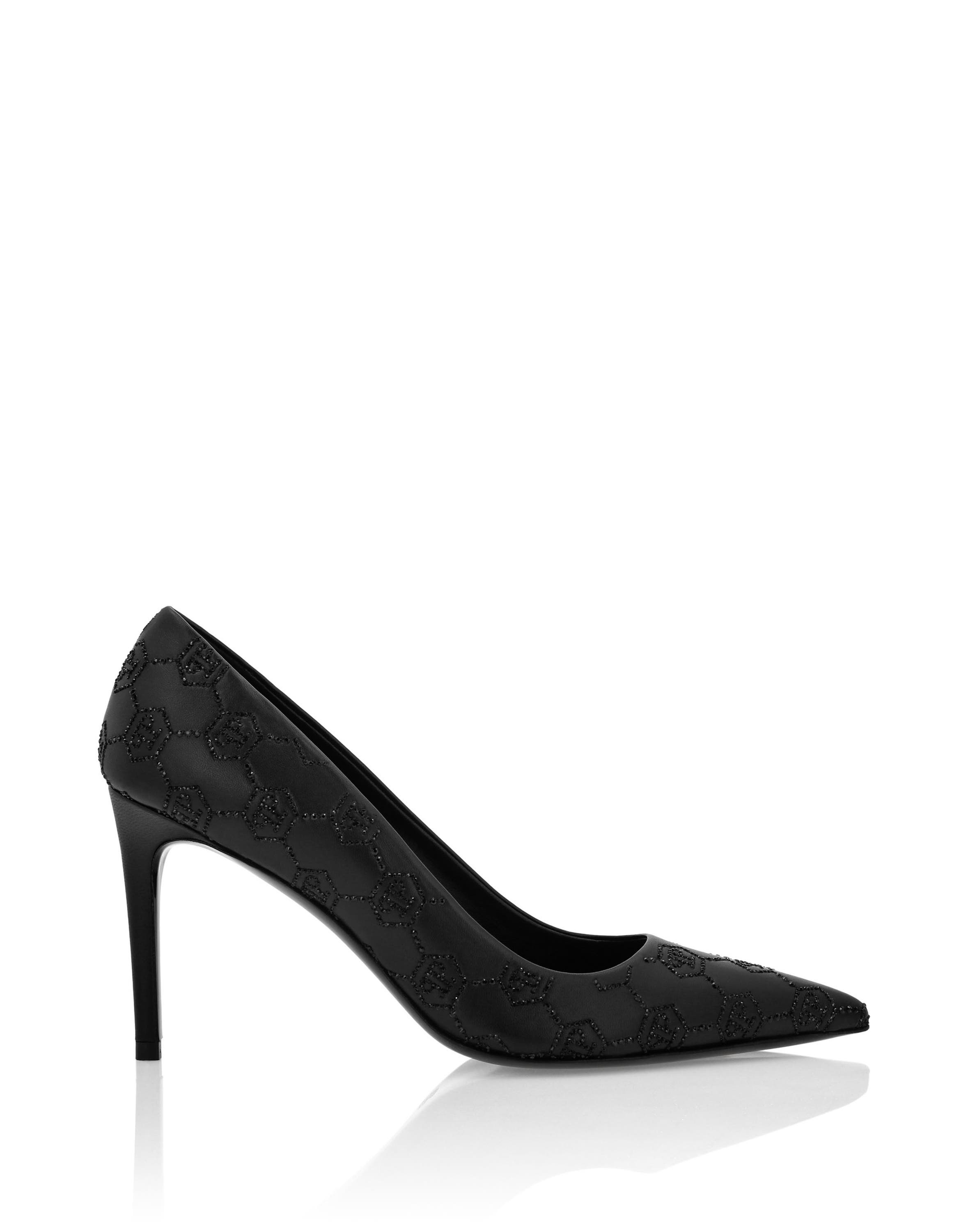 PHILIPP PLEIN Mid Heel Pumps Monogram Strass Women, Alternate, color, Black/Black