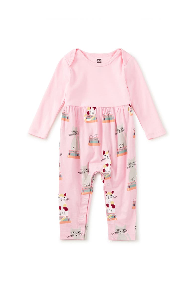 Print Mix Baby Romper, Main, color, Bookshop Cat