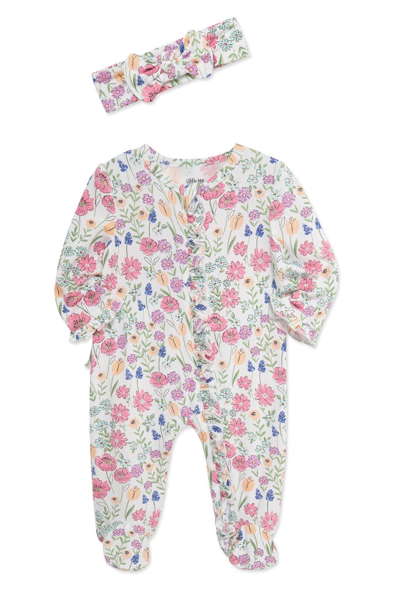 Meadow Floral Stretch Viscose Zip Footie & Headband (Nordstrom Exclusive), Alternate, color, PINK