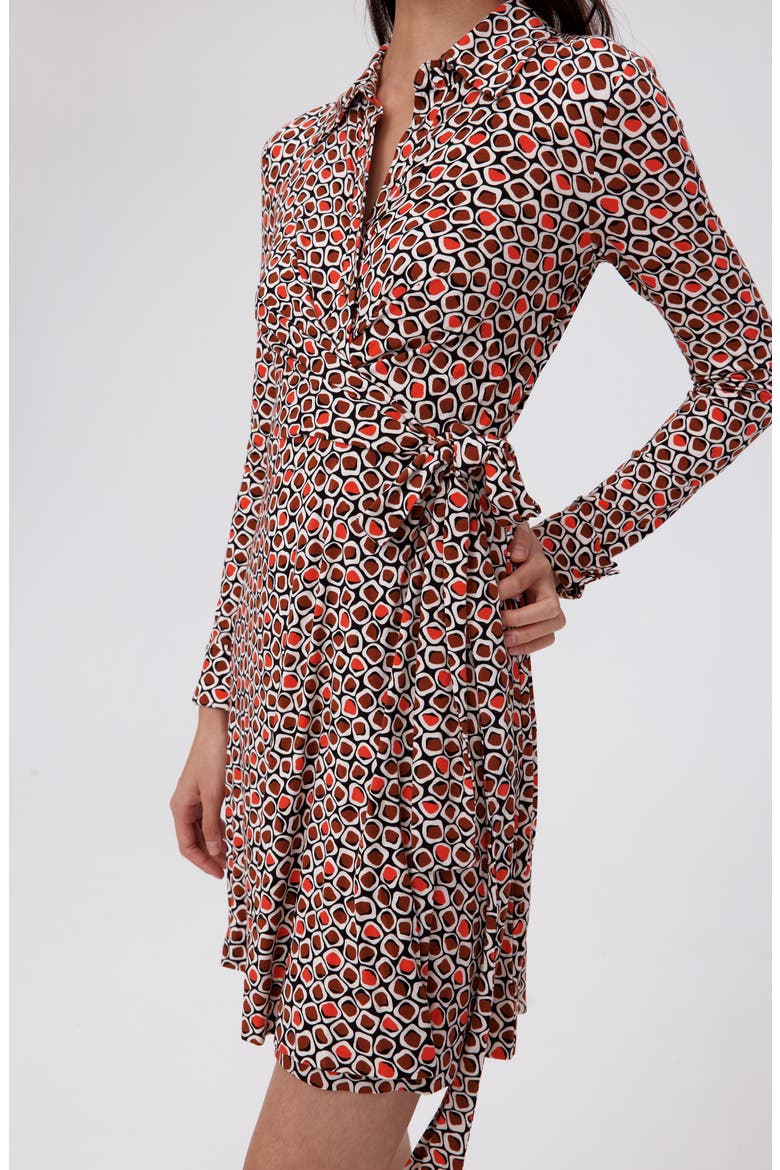Didi Geo Print Long Sleeve Wrap Shirtdress, Alternate, color, PEBBLES RED