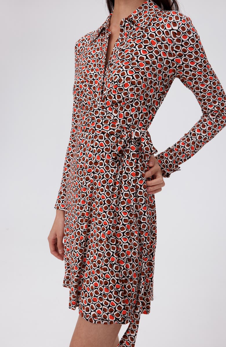 DVF Didi Geo Print Long Sleeve Wrap Shirtdress, Alternate, color, Pebbles Red