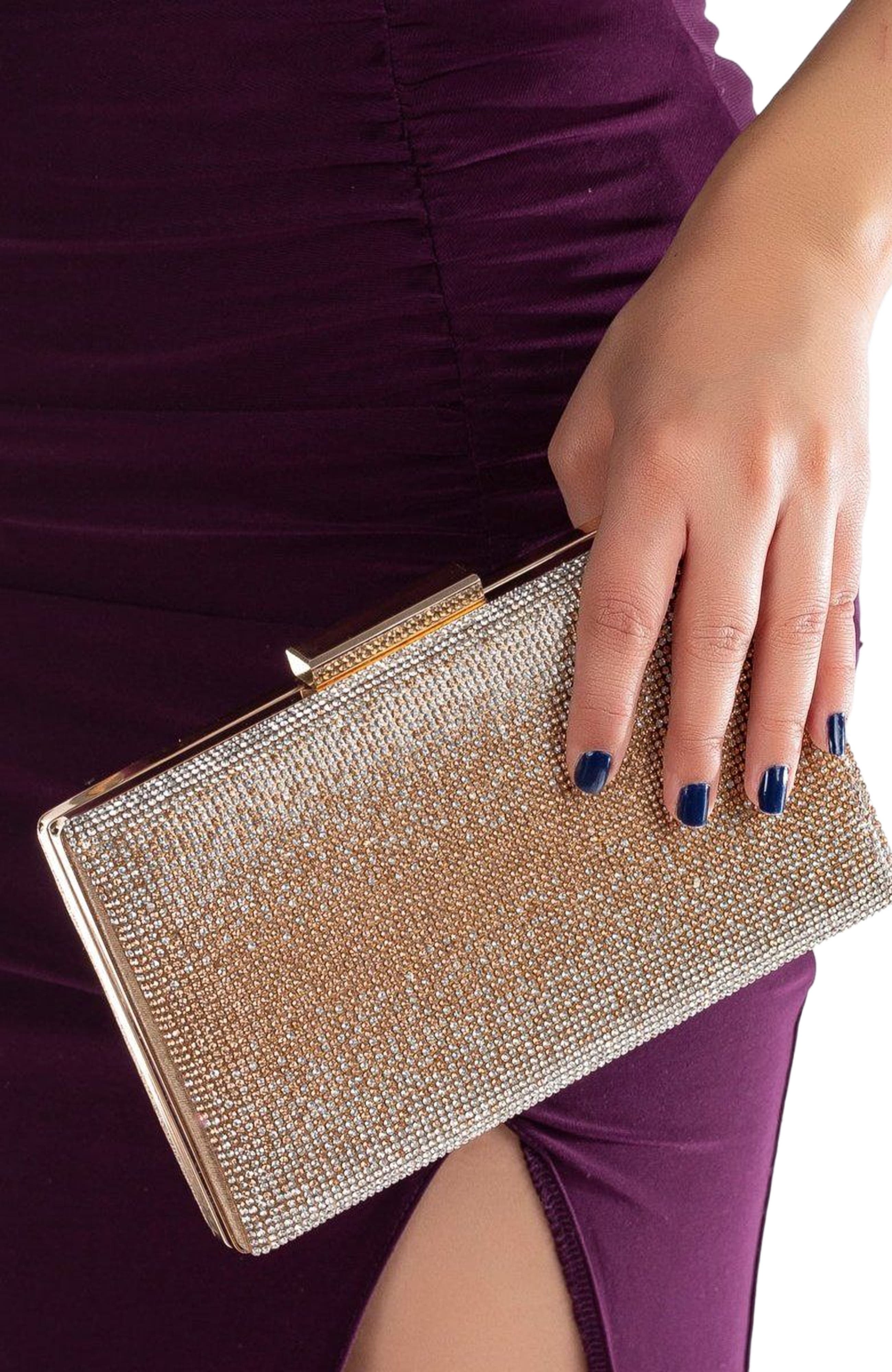 Forever & Always Shoes Clara Evening Clutch, Alternate, color, Rose Gold Glitter