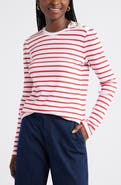 Caslon® Stripe Button Shoulder Long Sleeve Rib T-Shirt