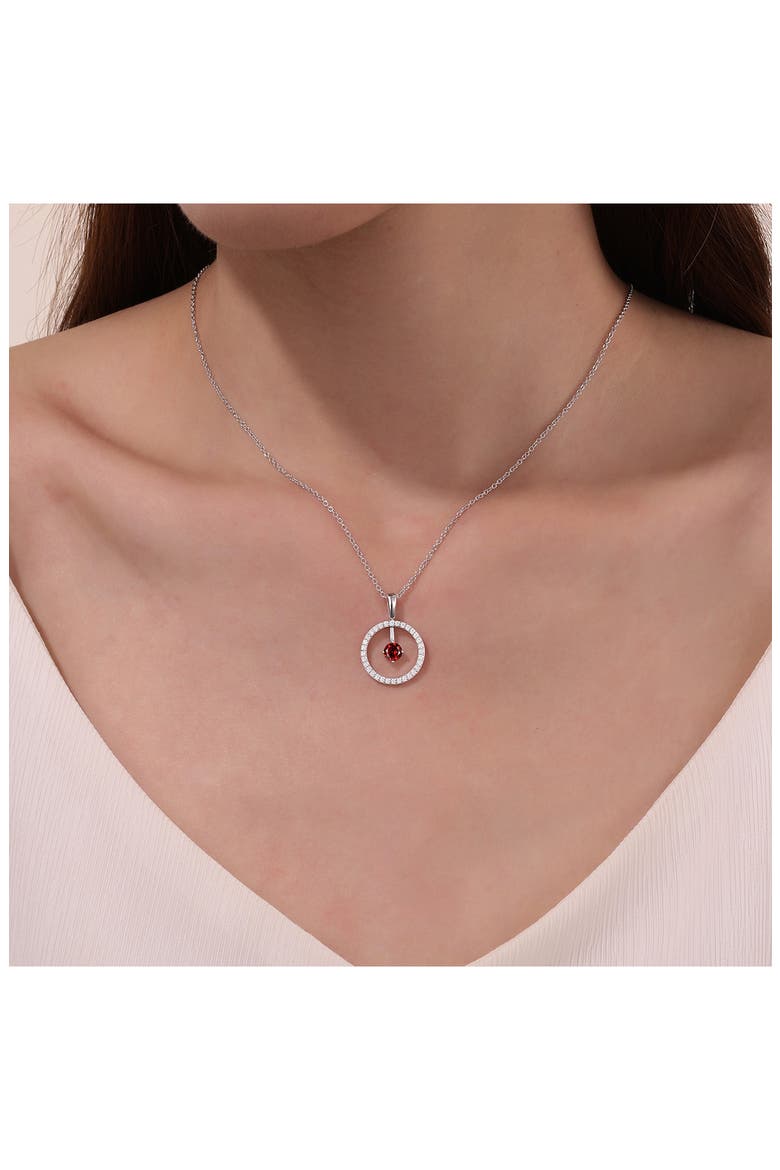 Simulated Diamond Lab-Created Birthstone Reversible Pendant Necklace, Alternate, color, RED/ JANUARY
