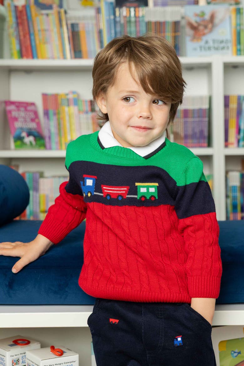 Sweater with train, Alternate, color, Navy, Green & Red Multi