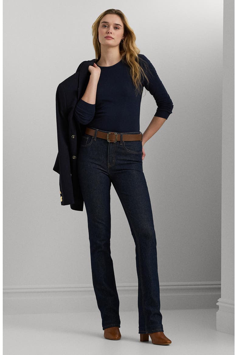 Long Sleeve Cotton Blend Top, Alternate, color, LAUREN NAV