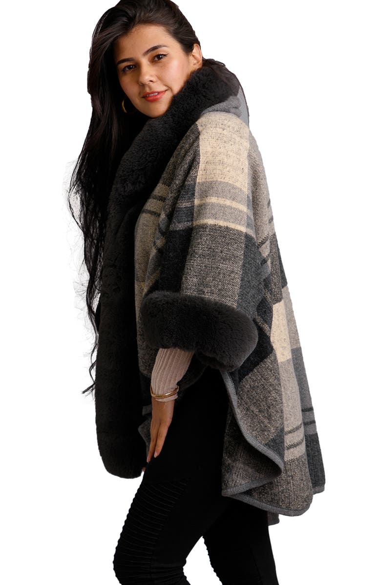 SAACHI Blair Plaid Faux Fur Trim Topper, Alternate, color, Black