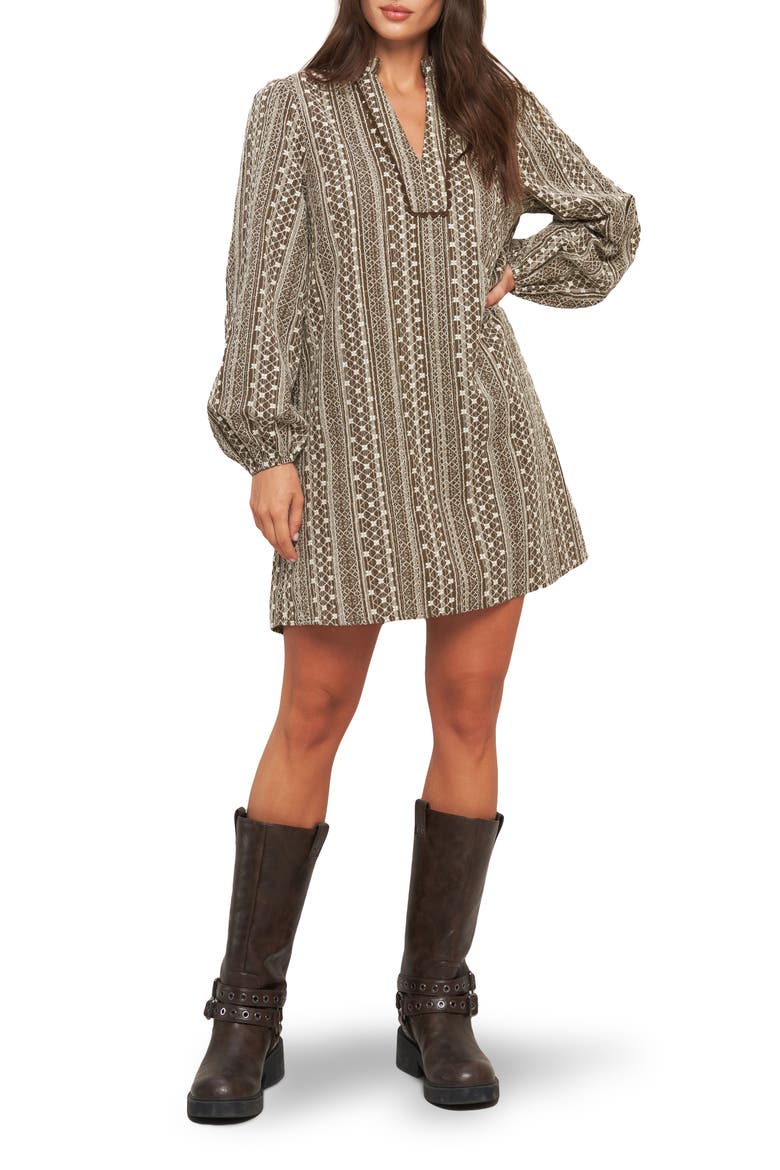 Textured Long Sleeve Dress, Main, color, BROWN