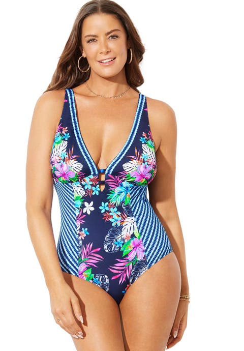 Deep V-Neck One Piece Swimsuit