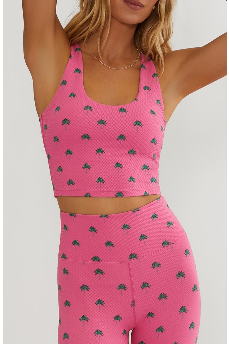 Yara Palm Fronds Performance Crop Tank, Main, color, FLAMINGO FRONDS