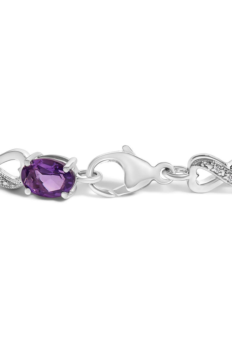 Haus of Brilliance Silver Oval Purple Amethyst and Diamond Infinity Link Bracelet, Alternate, color, White