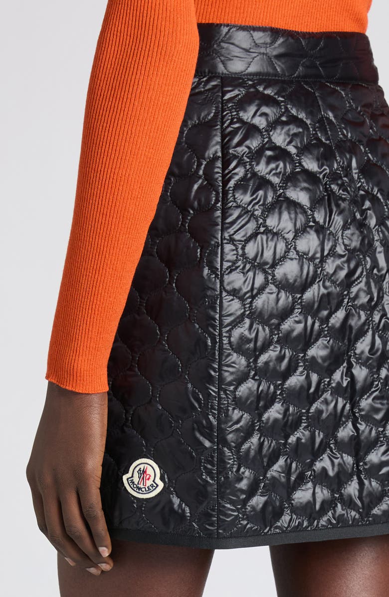 Moncler Onion Quilted Nylon Miniskirt, Alternate, color, Black