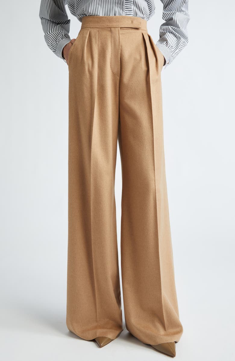 Max Mara Fagus Wool Blend Wide Leg Pants, Main, color, Camel
