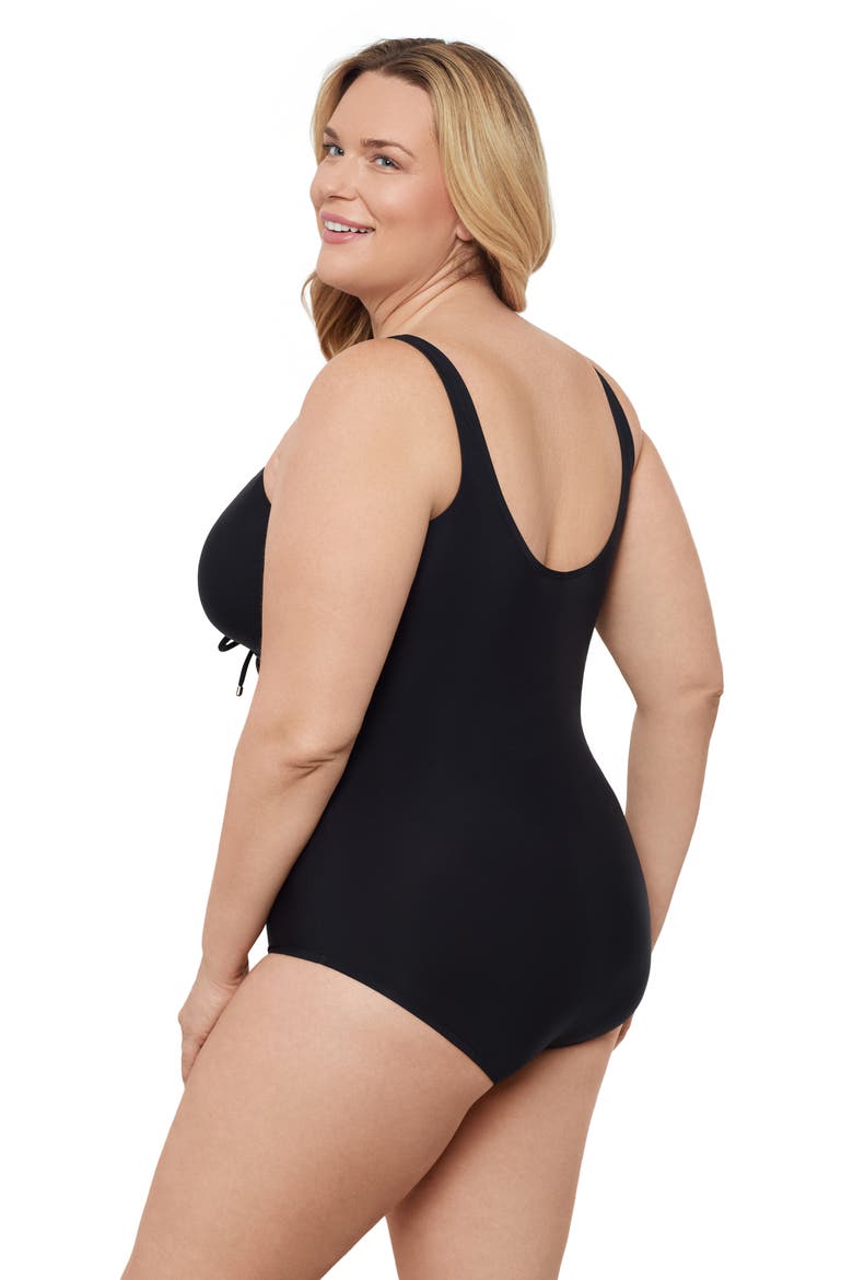Plus Size Cinch V-neck Side Shirred One-Piece Swimsuit, Alternate, color, Black