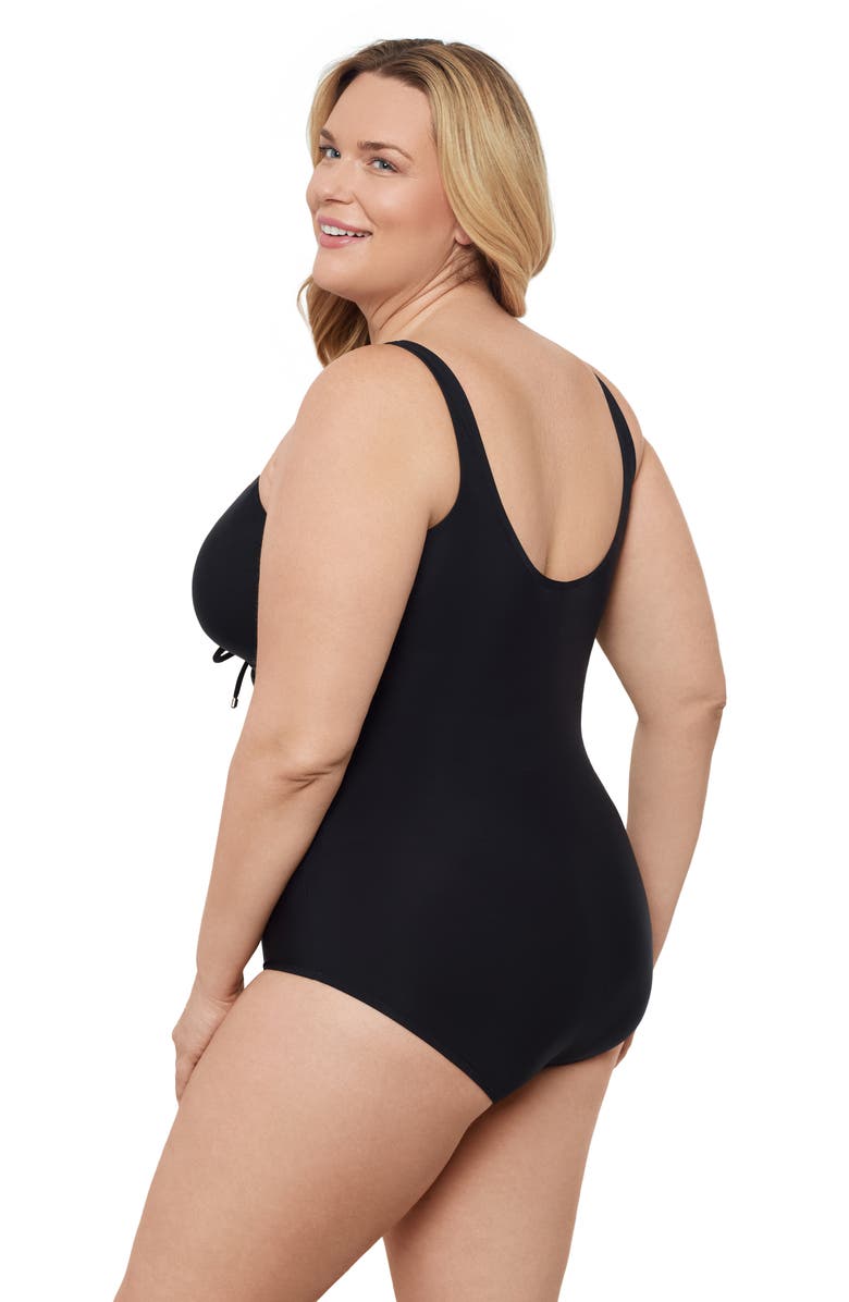 Aqua Green Plus Size Cinch V-neck Side Shirred One-Piece Swimsuit, Alternate, color, Black