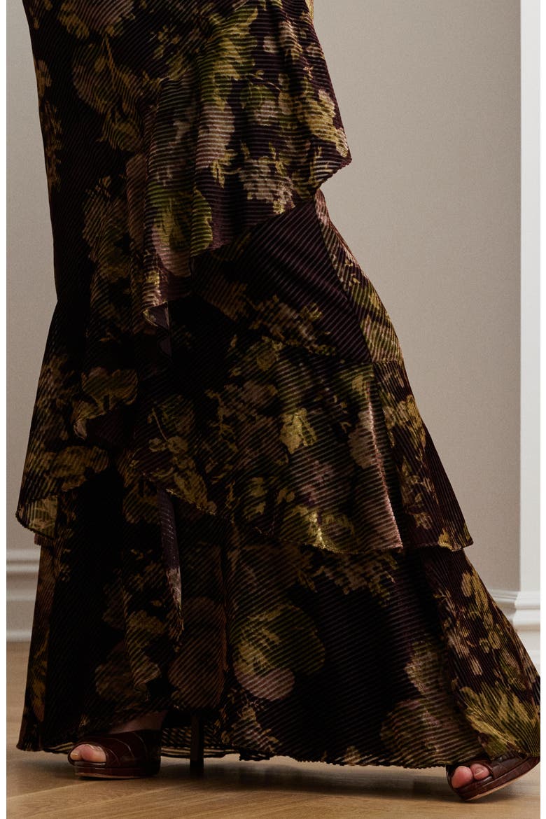 Floral Burnout Velvet Tiered Maxi Skirt, Alternate, color, BURGUNDY MULTI