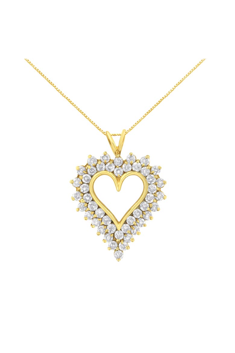 14K Yellow Gold Silver 4 cttw Round-cut Diamond Cluster Heart Pendant Necklace, Main, color, Yellow