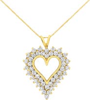 Haus of Brilliance 14K Yellow Gold Silver 4 cttw Round-cut Diamond Cluster Heart Pendant Necklace