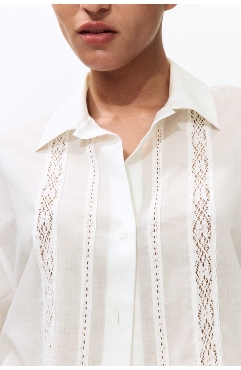 H&M Lace-trimmed beach shirt, Alternate, color, White