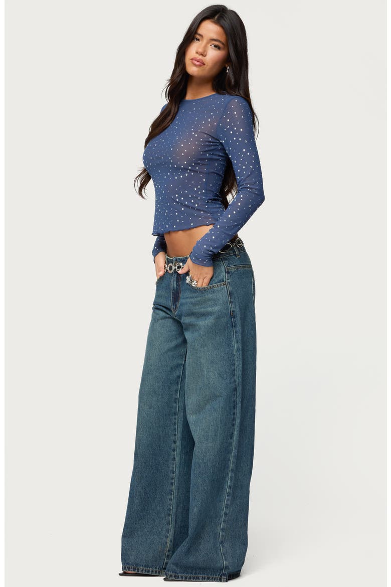 Anari Embellished Mesh Top, Alternate, color, BLUE