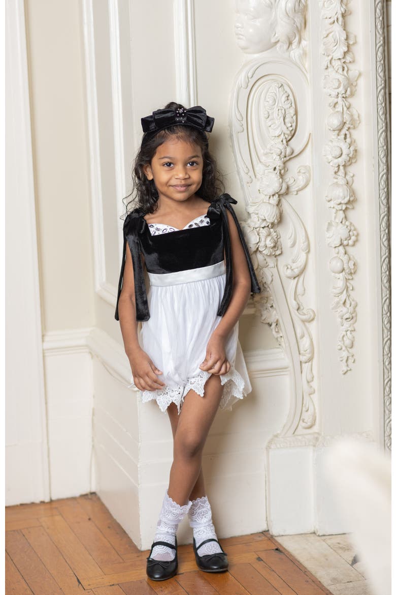 Audrey Velour Tulle Romper, Alternate, color, Black and White