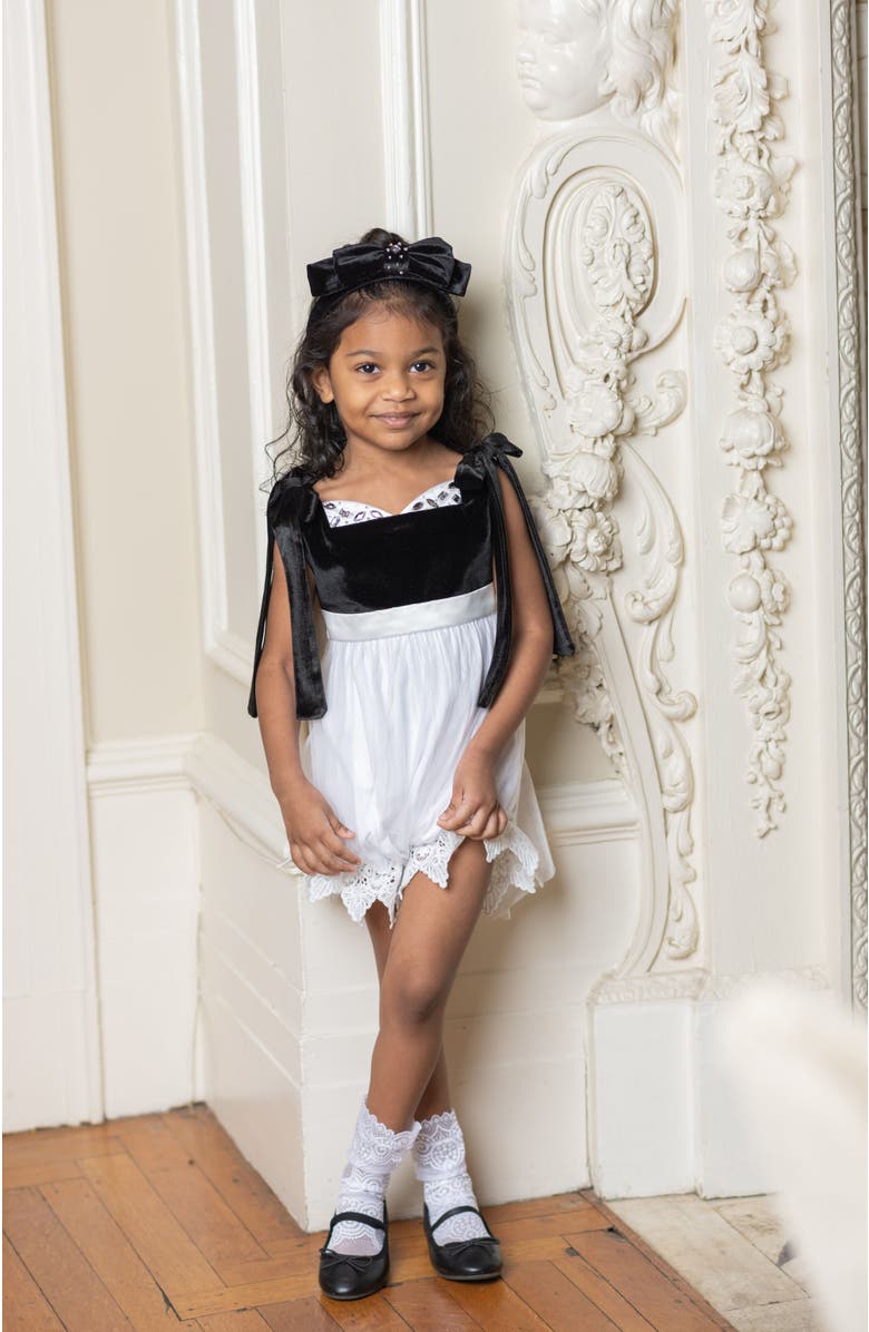 Petite Maison Kids Audrey Velour Tulle Romper, Alternate, color, Black And White