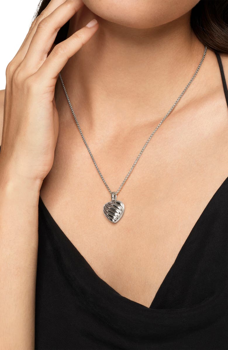 David Yurman Sculpted Cable Heart Locket, 23mm, Alternate, color, Sterling Silver