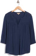 Democracy Smocked Split Neck Top