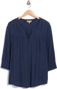 Democracy Smocked Split Neck Top