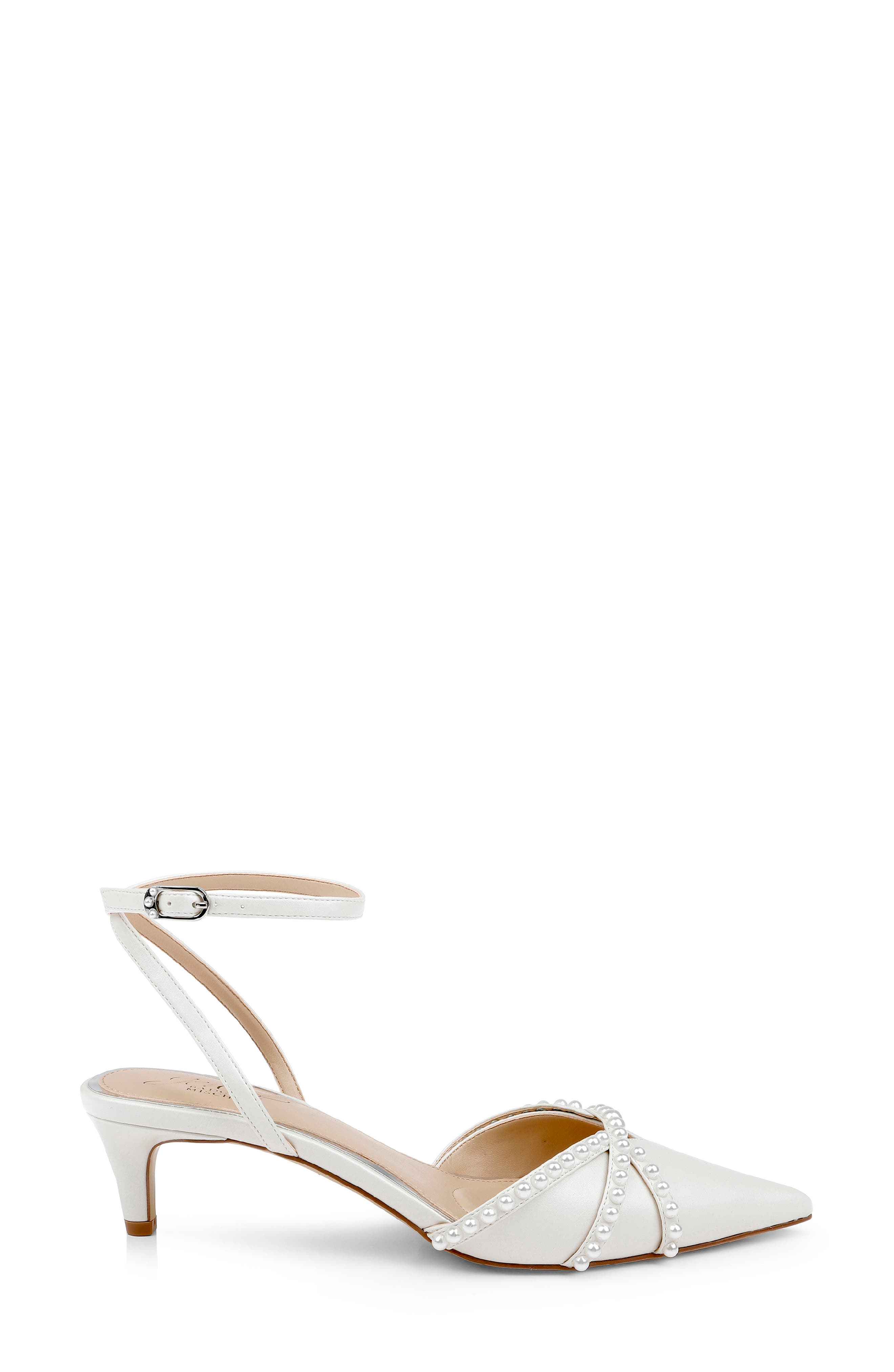 Indra Ankle Strap Pointed Toe Kitten Heel Pump, Alternate, color, IVORY