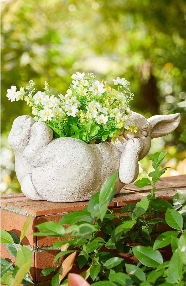 Glitzhome MGO Lying Bunny Rabbit Statue Planter Easter Decor, Alternate, color, White
