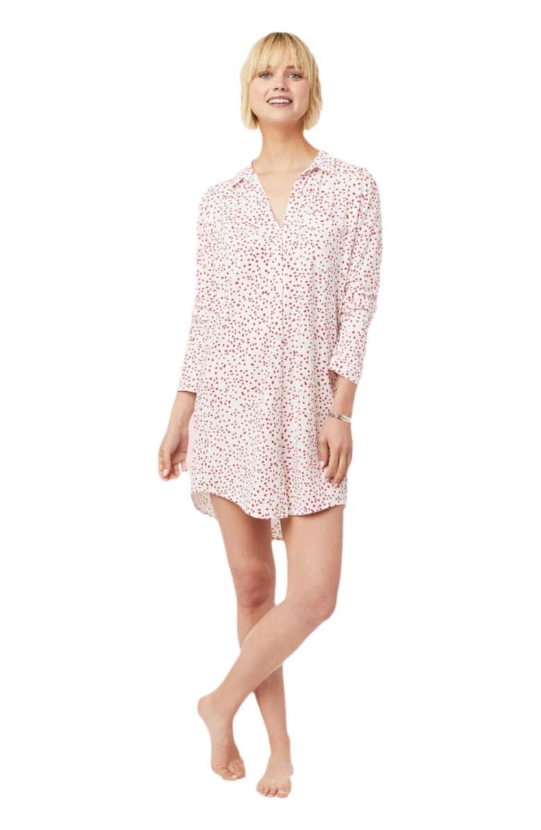 The Cat's Pajamas Pima Knit Night Shirt Stripes Dots, Main, color, Confetti Dot Red