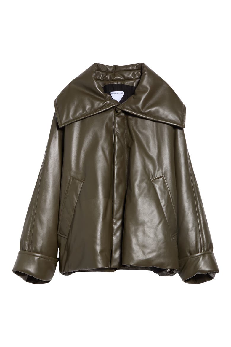 Shawl Collar Leather Puffer Jacket, Main, color, 3143 PINE FOREST
