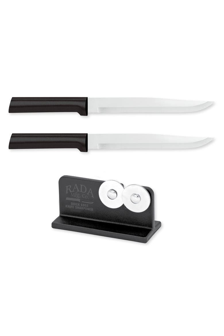 Cutlery 7-Inch Slicer Knife Set of 2 & Quick Edge Knife Sharpener, Main, color, Black
