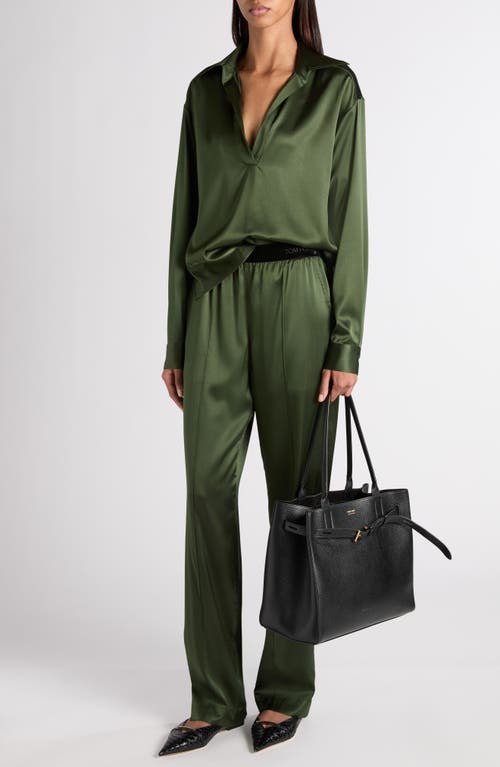 Tom Ford Stretch Silk Satin Polo In Green