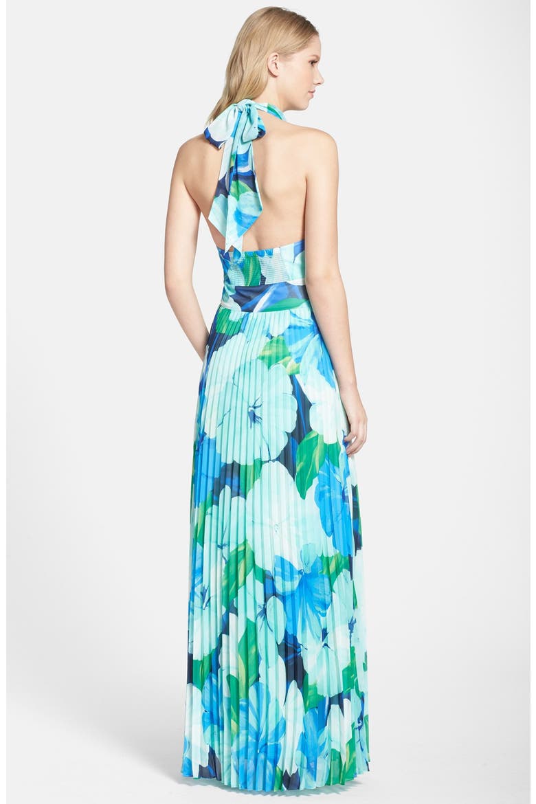 Print Chiffon Halter Dress, Alternate, color, BLUE/ GREEN