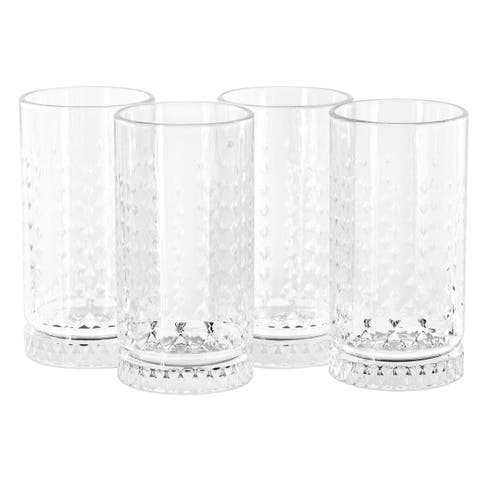 4 Piece 16 Ounce Teardrop Embossed Glass Tumbler Set