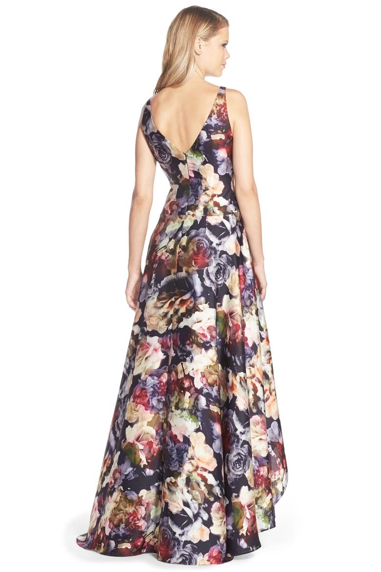 Floral Print Charmeuse Fit & Flare Gown, Alternate, color, RED MULTI