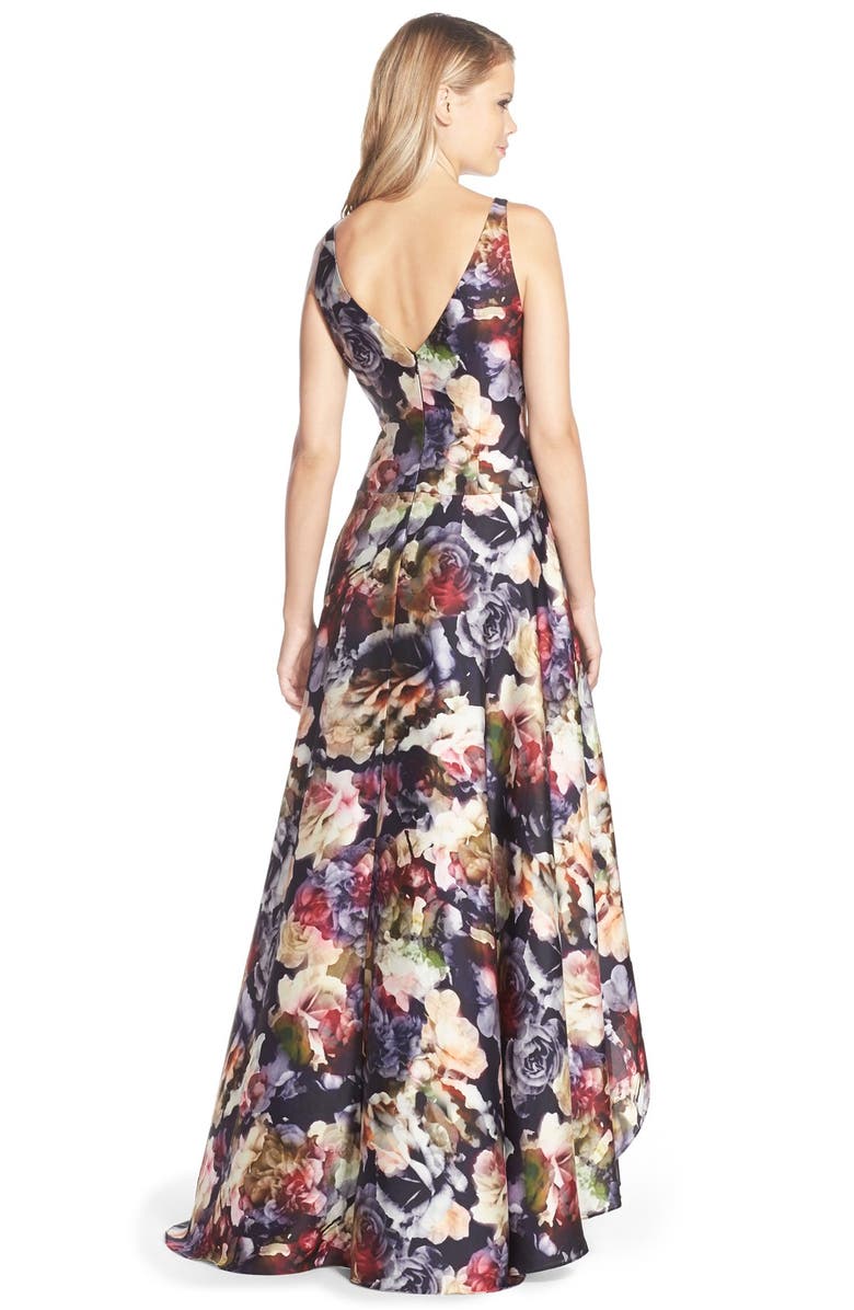 Adrianna Papell Floral Print Charmeuse Fit & Flare Gown, Alternate, color, 