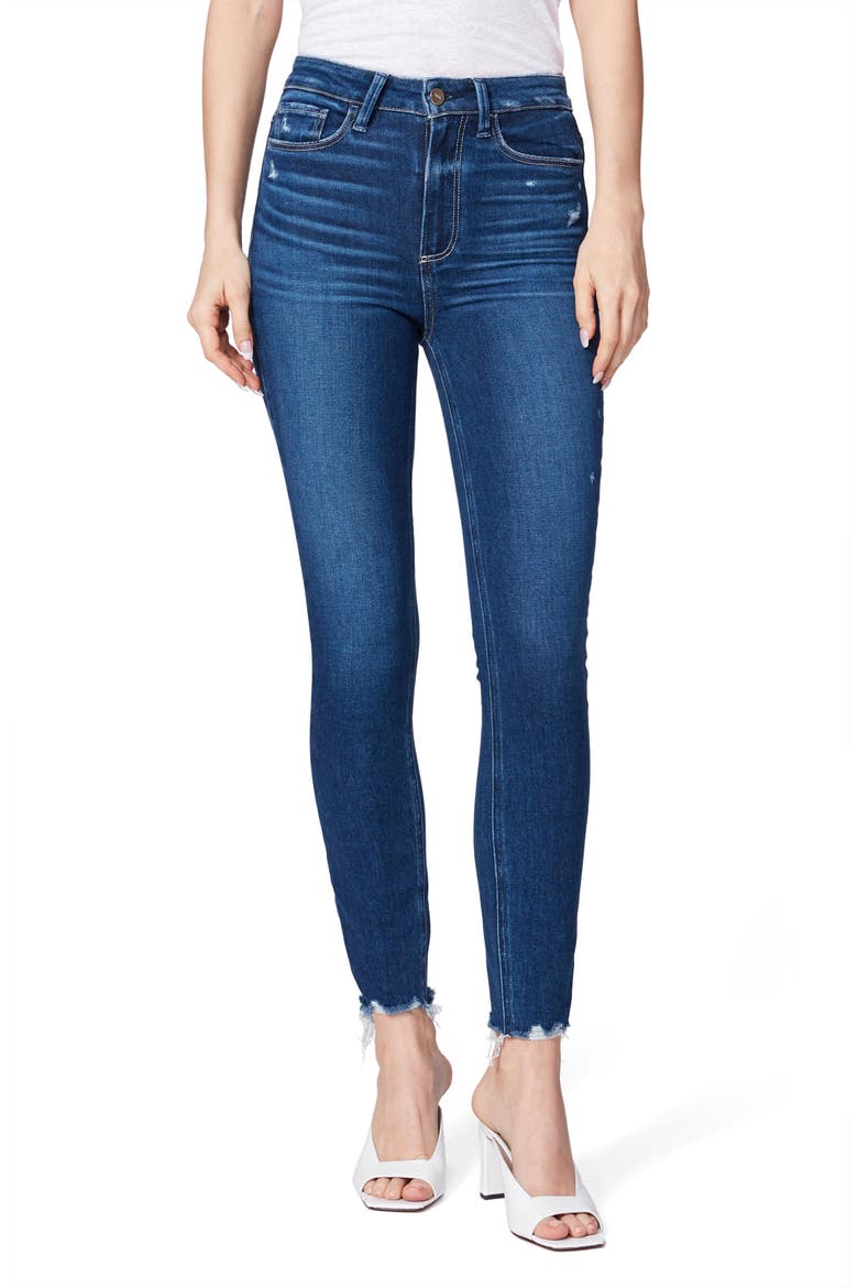 Transcend Margot High Waist Ankle Skinny Jeans, Main, color, ACOUSTIC DISTRESSED HEM