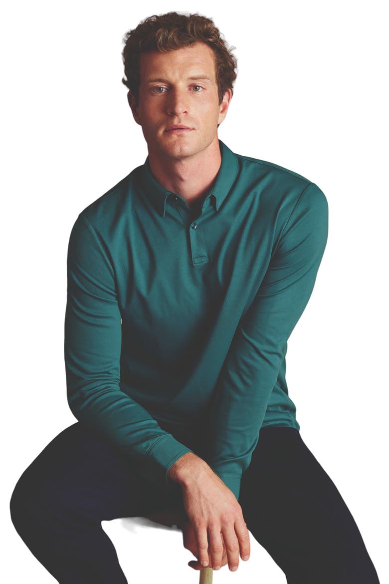 Plain Long Sleeve Jersey Polo, Alternate, color, Teal Green