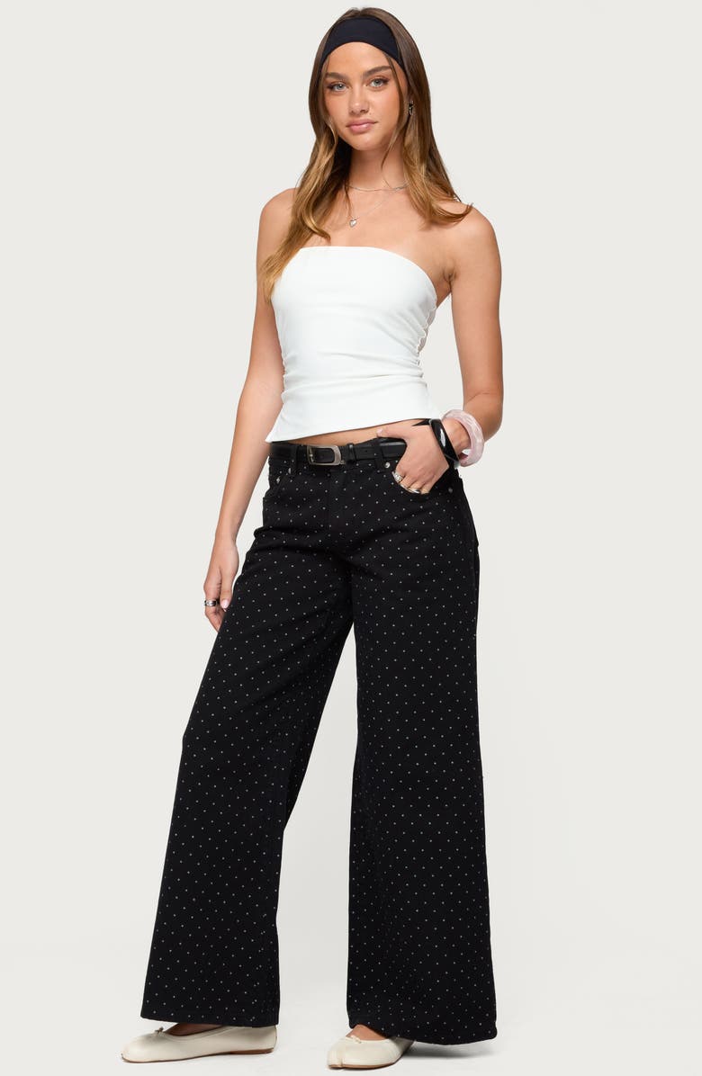 EDIKTED Misha Polka Dot Baggy Wide Leg Jeans, Alternate, color, Black